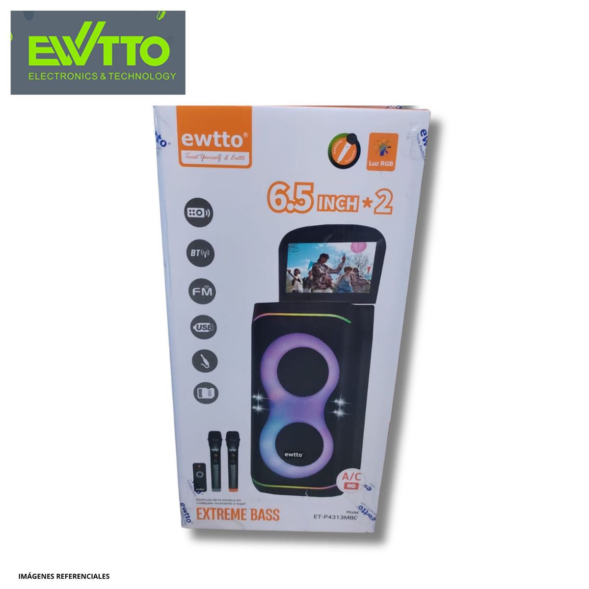 EWTTO - Parlante Karaoke Profesional Bluetooth Extreme Bass con Pantalla Multimedia HD 6.5 EWTTO ET-P4313MBC