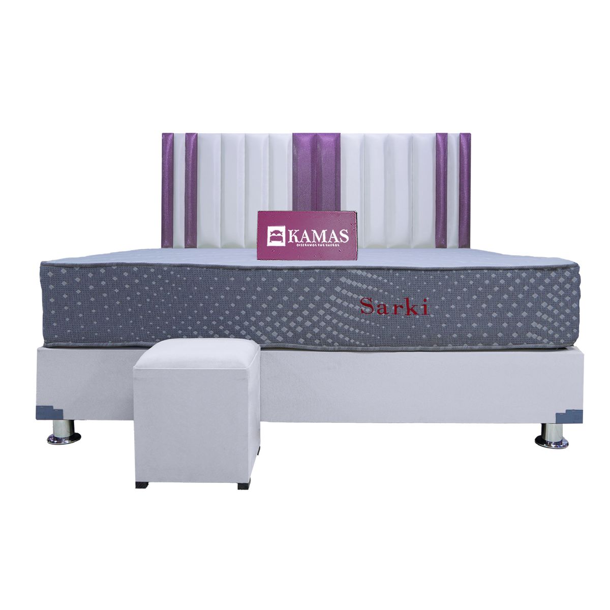 KAMAS - DORMITORIO KING KAMAS SARKI + CABECERA AÉREA LINEAL BRILLO ROSA - BLANCO