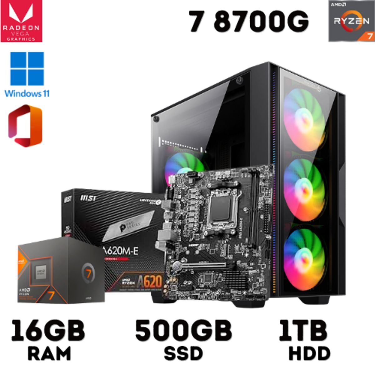AMD - PC GAMER AMD RYZEN 7 8700G 16GB RAM 500GB SSD+ 1TB HHD