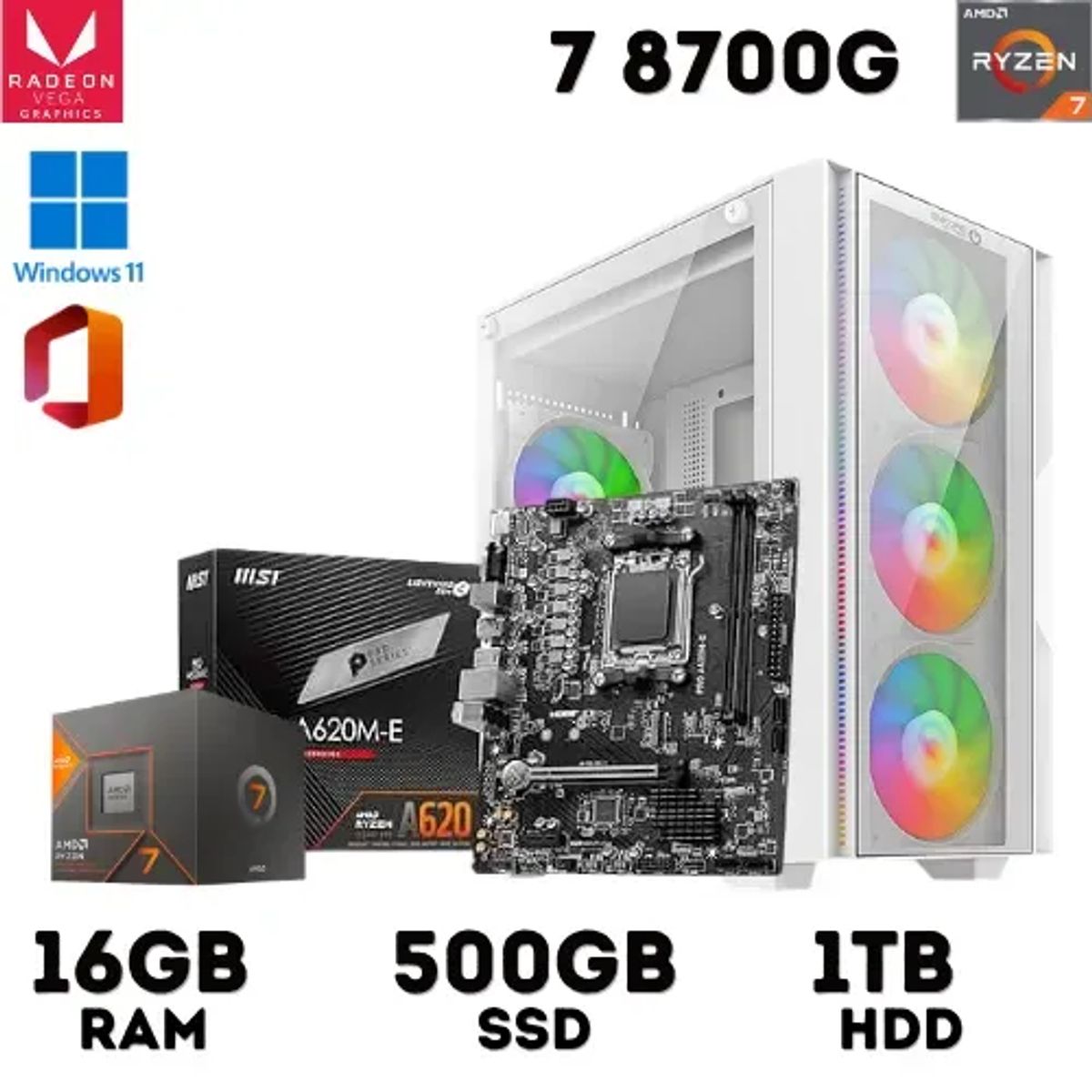 AMD - PC GAMER AMD RYZEN 7 8700G 16GB RAM 500GB SSD+ 1TB HHD