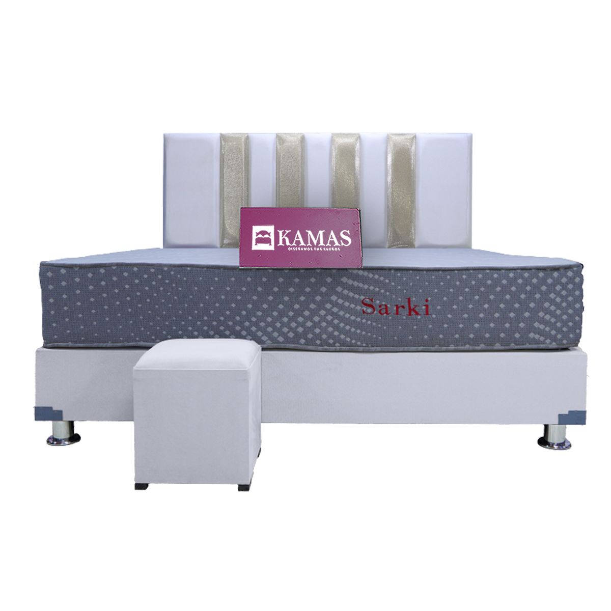 KAMAS - DORMITORIO KAMAS KING SARKI + CABECERA AÉREA WELO 2 CON DORADO - BLANCO