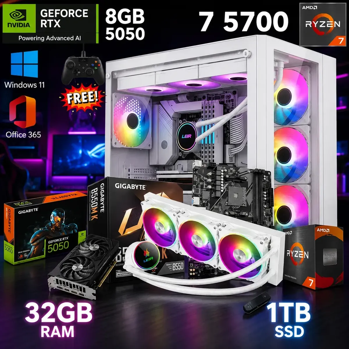 AMD - PC GAMER RYZEN 7 5700 32GB Ram 1TB SSD RTX 5050 8GB Refrigeración liquida 360mm.