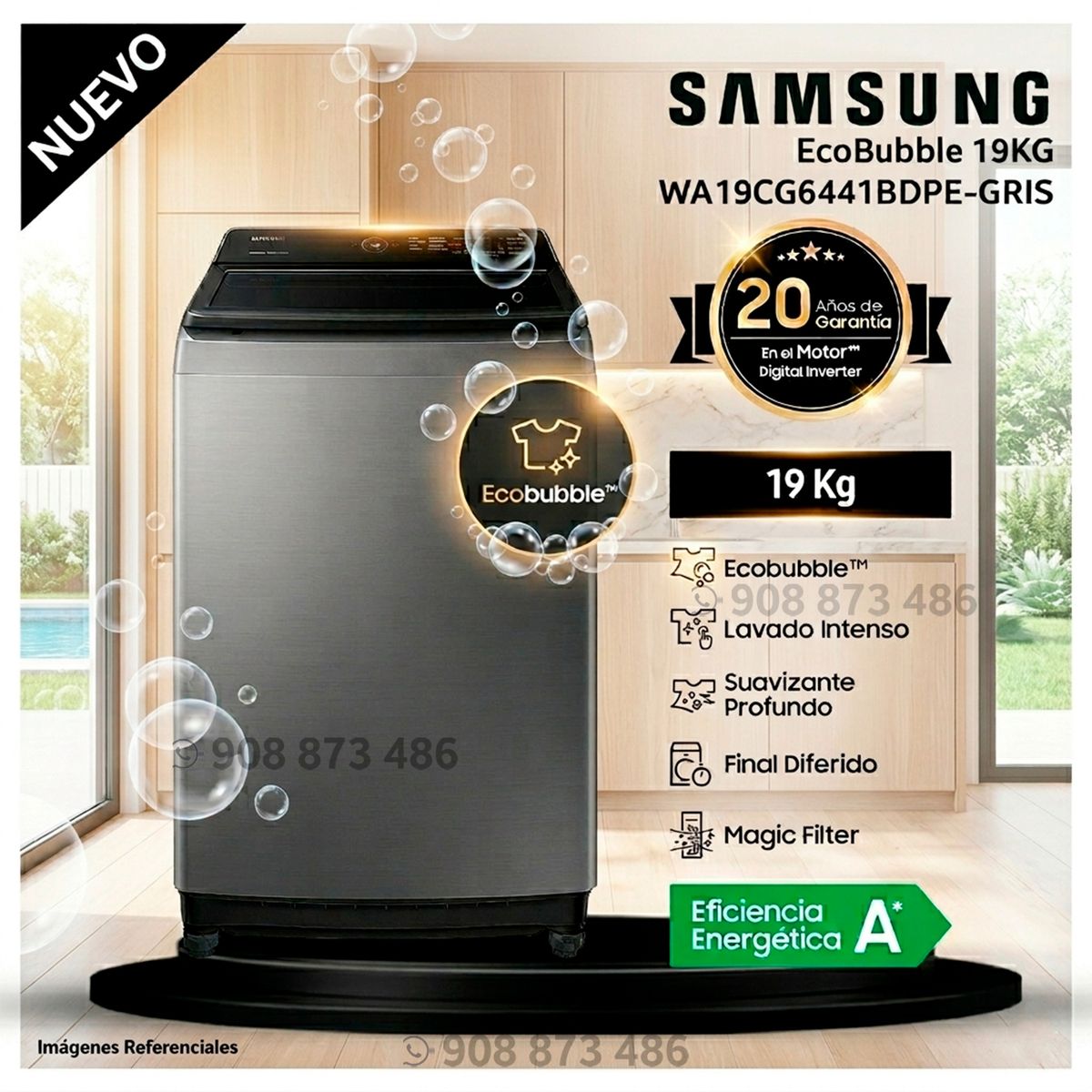 SAMSUNG - Lavadora Samsung 19Kg EcoBubble Carga Superior WA19CG6441BDPE Gris - Modelo Nuevo