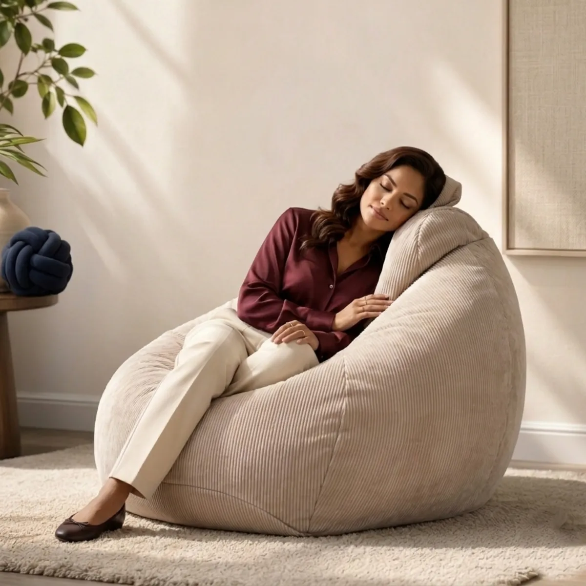 GENERICO - Puff Halo XL Beige Arena en Tela Corduroy Suave Línea Lounge