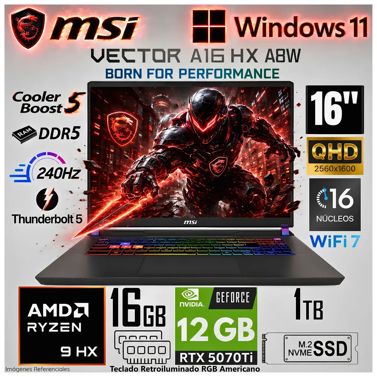 Msi - Laptop Gamer MSI Vector A16HX 16" 240hz Ryzen™ 9 8940HX 16GB DDR5 1TB SSD RTX™ 5070 Ti
