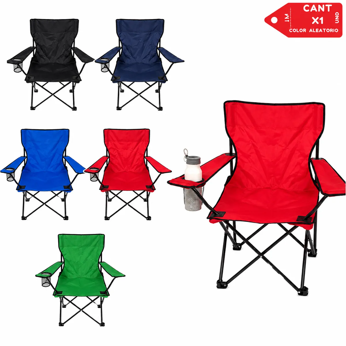 INSPIRA MARKET - Silla Plegable Camping Portátil con Portavaso Multicolor
