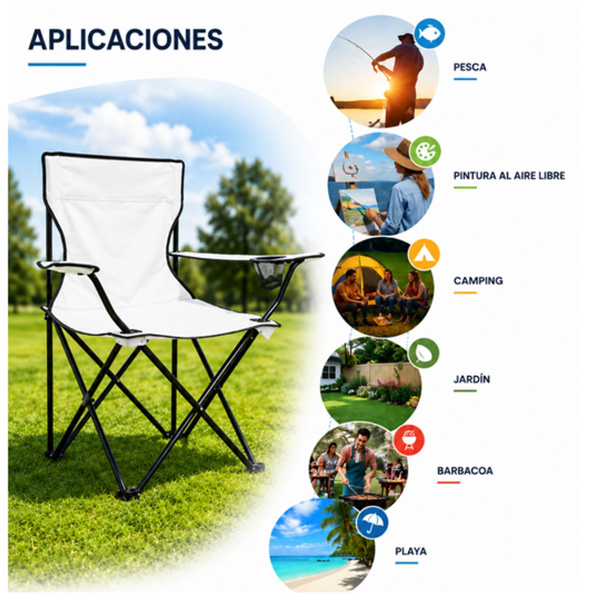 INSPIRA MARKET - Silla Plegable Camping Portátil con Portavaso Multicolor