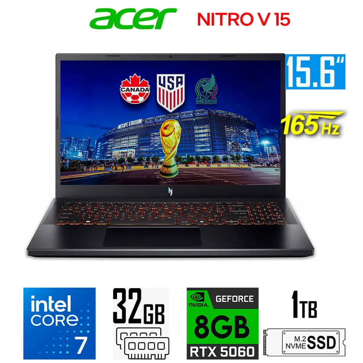 ACER - Laptop Acer Nitro V 15 ANV15 Core 7-240h Nvidia 8gb RTX5060 Ram 32gb 1tb Ssd 15.6″ fhd 165Hz