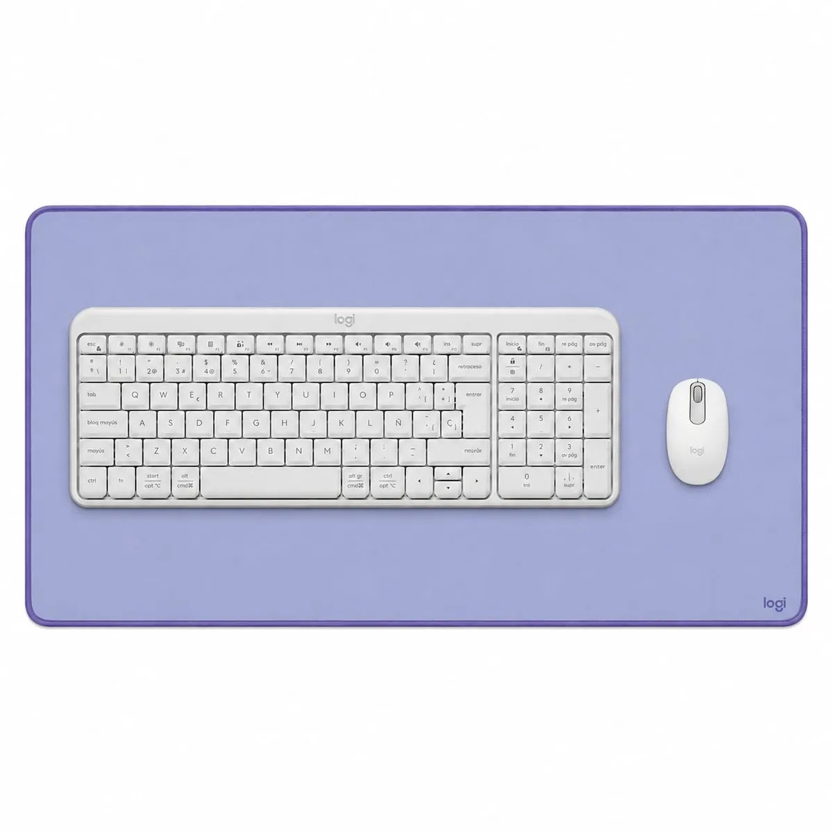 LOGITECH - Combo Logitech Teclado K250 Blanco, Mouse M196 Blanco y Mousepad Lila