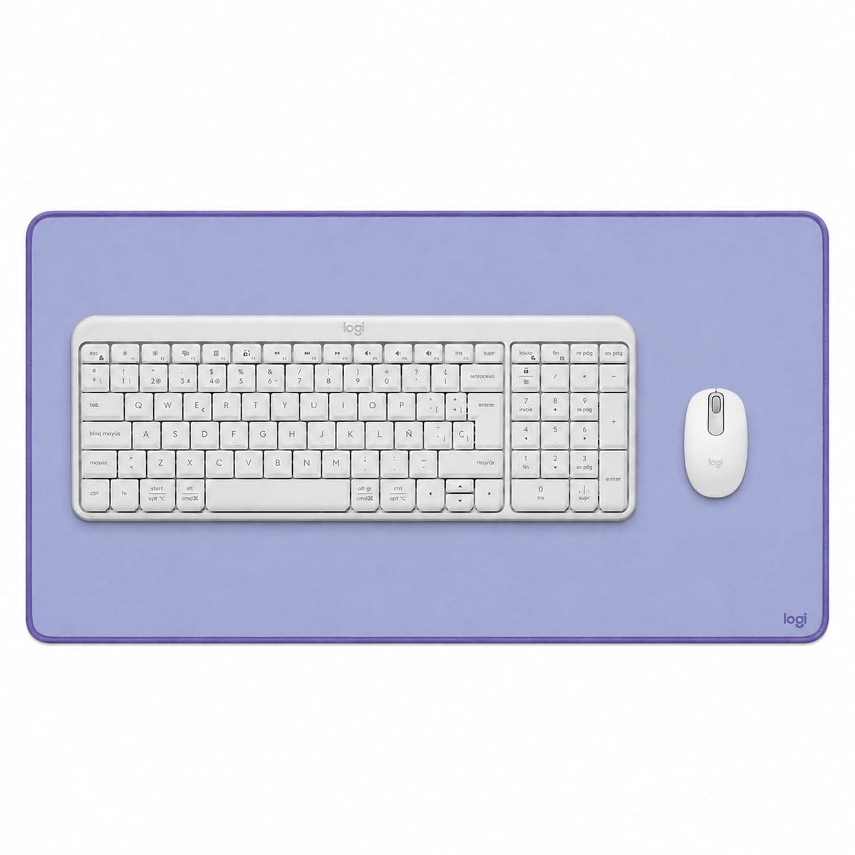 LOGITECH - Combo Logitech Teclado K250 Blanco, Mouse M196 Blanco y Mousepad Lila
