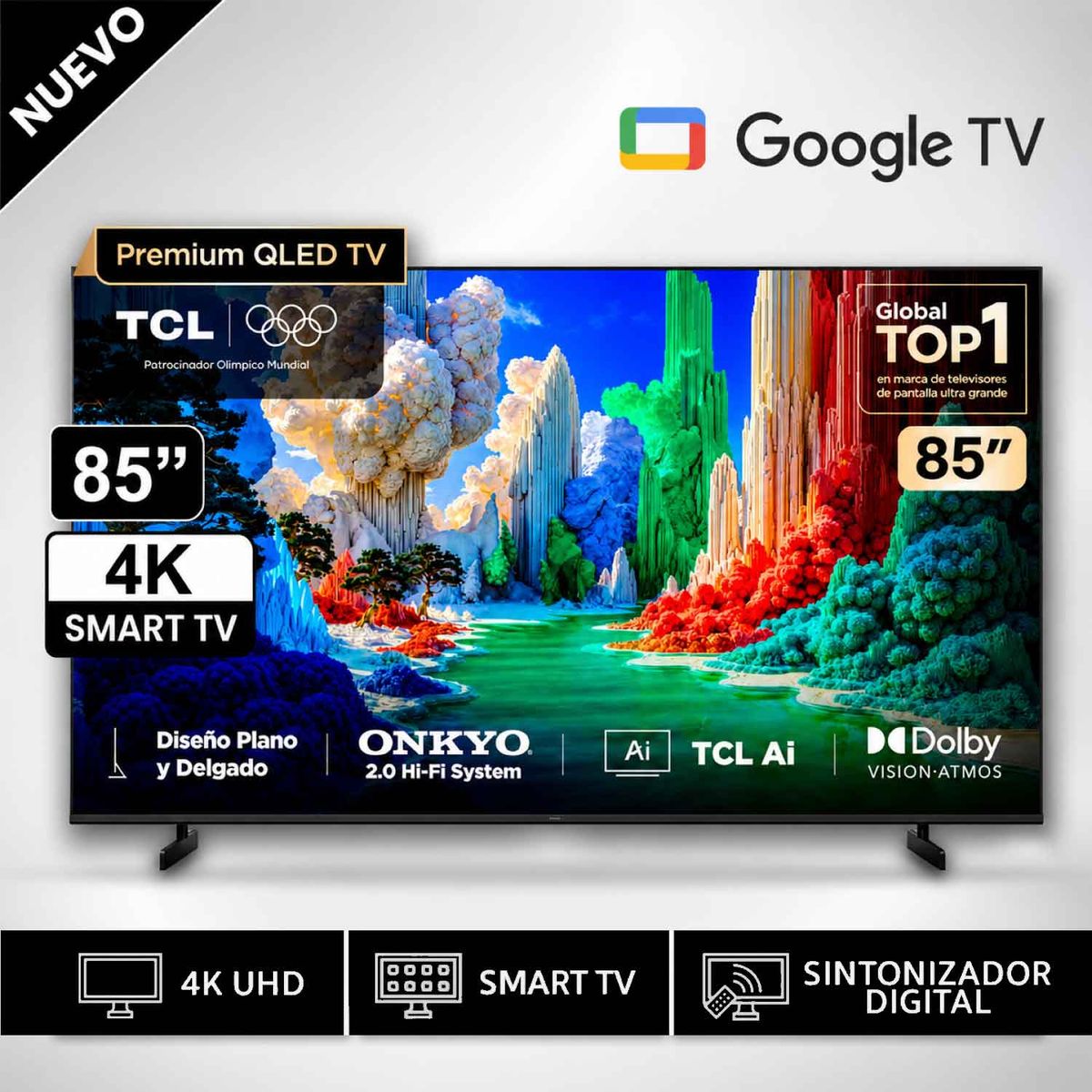 TCL - Televisor TCL 85" Qled Premium 85A400 4k Ultra HD Google TV - 144 Hz