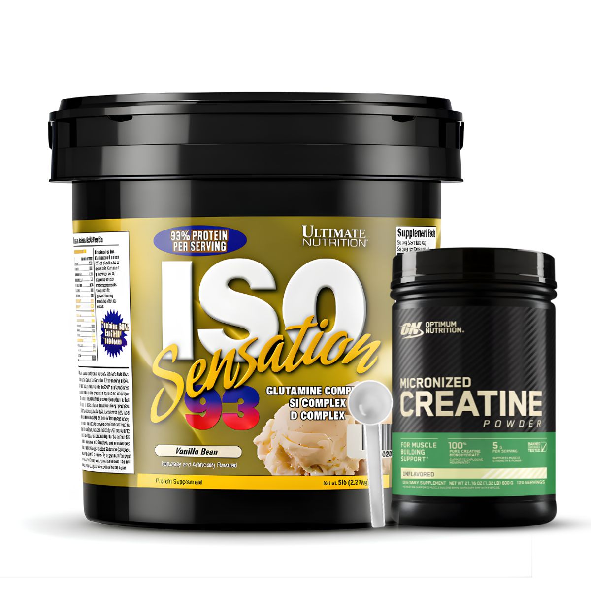 Ultimate Nutrition - Iso Sensation 93 5 LB Proteina Aislada - Vainilla Bean + Creatina Optimum Nutrition 600 G + Scoop
