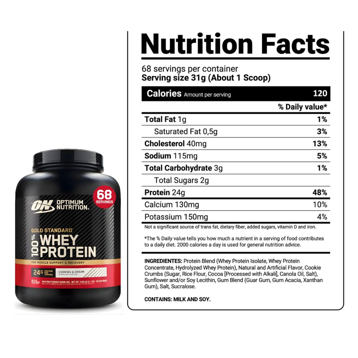 Optimum Nutrition - Gold Standard Whey 4.65 LB - Cookie and Cream + Creatina Myprotein 250 G