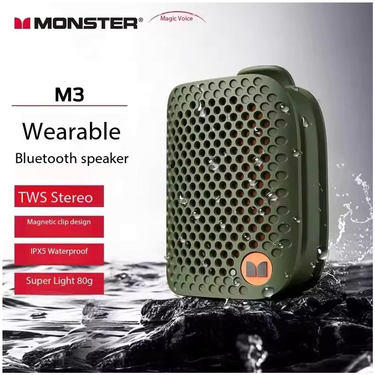 MONSTER - Monster M3-Altavoces Bluetooth inalámbricos con Clip magnético Mini BT V5.4 portátiles al aire libre