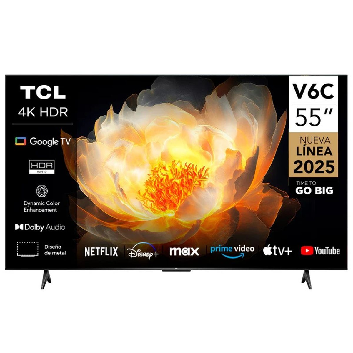 TCL - Televisor TCL 55 Pulgadas 4K HDR Google TV Smart TV HVA Panel 55V6C (Nuevo Modelo)