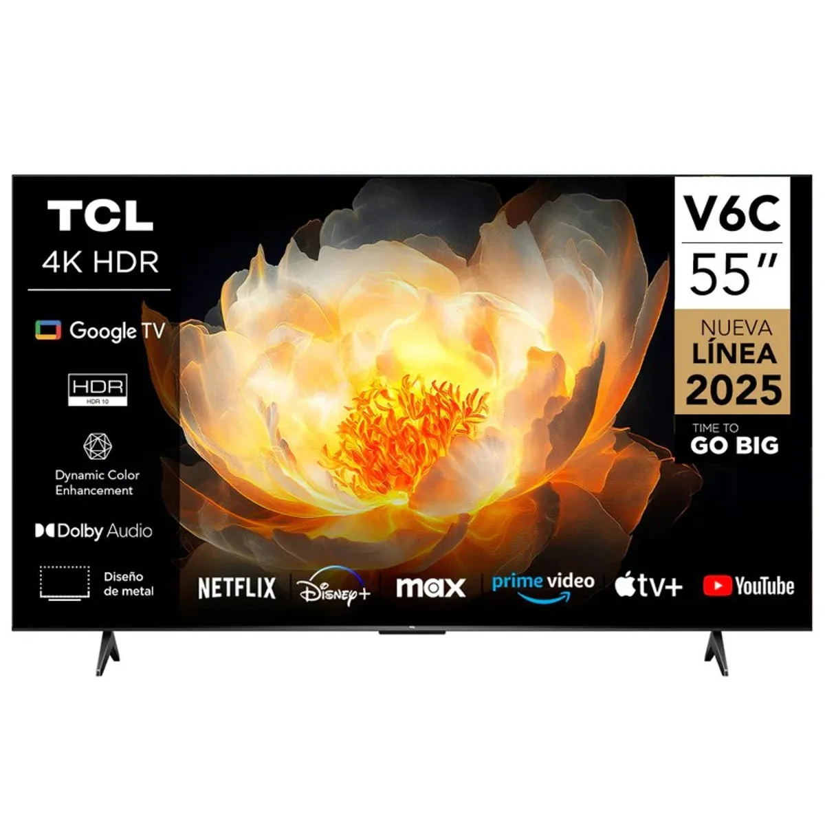 TCL - Televisor TCL 55 Pulgadas 4K HDR Google TV Smart TV HVA Panel 55V6C (Nuevo Modelo)