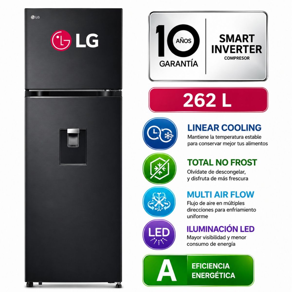 Refrigeradora LG 262L Linear Cooling VT26WPM Negro Mate, marca LG - Foto Principal