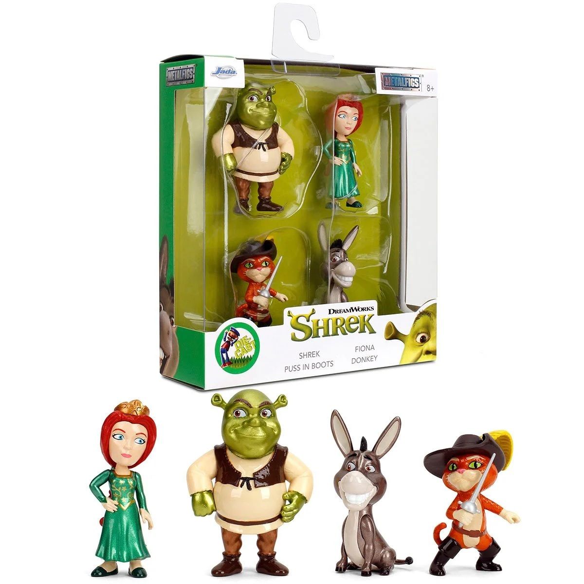 JADA TOYS - Shrek Fiona Burro Gato con Botas - MetalFigs Die Cast 4 Pack Shrek minifiguras Metal