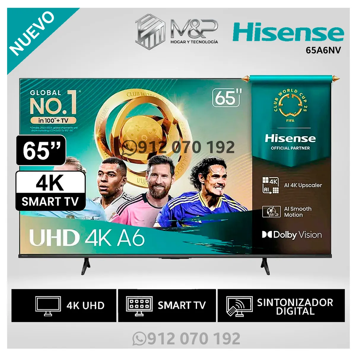 Hisense - Televisor Hisense Led 65 Smart UHD 4K VIDAA 65A6NV Modelo Nuevo