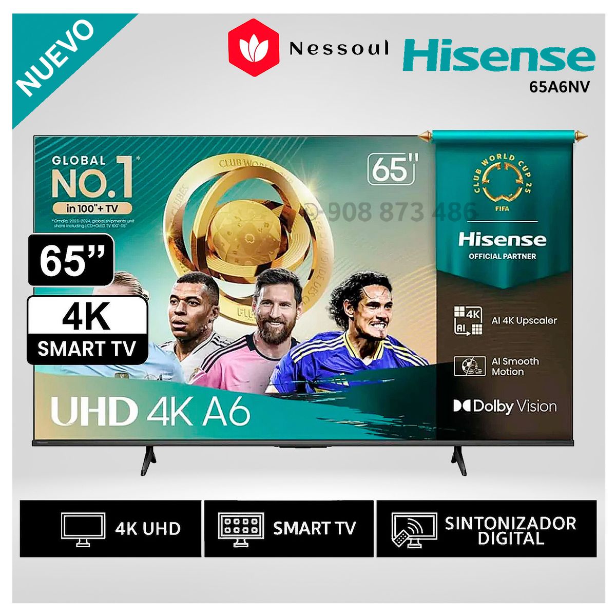 Hisense - Televisor Hisense 65 Smart TV LED 4K UHD VIDAA 65A6NV Modelo Nuevo