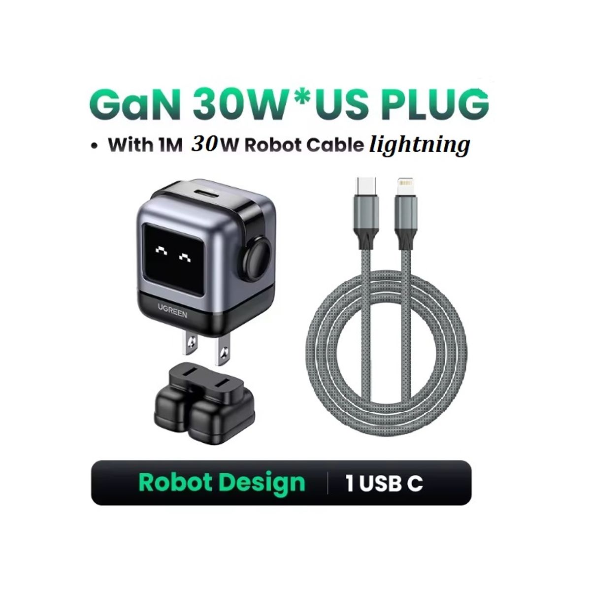 UGREEN - Cargador UGREEN Robot 30 Watts Tipo C a Lightning 15550