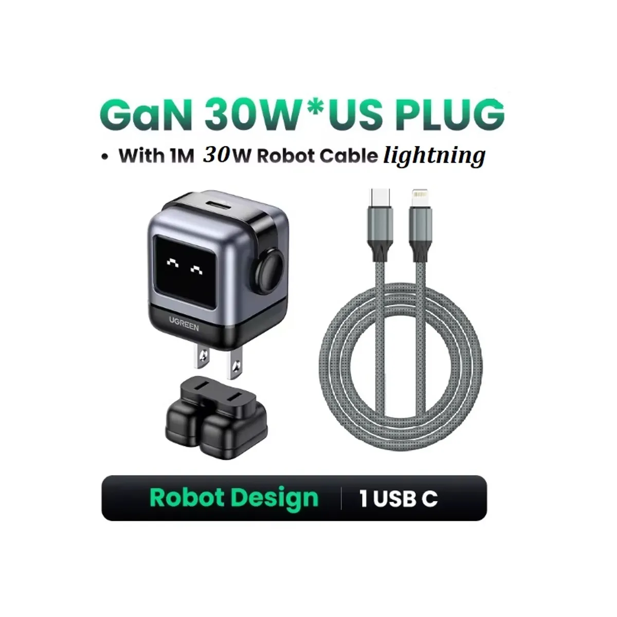 UGREEN - Cargador UGREEN Robot 30 Watts Tipo C a Lightning 15550