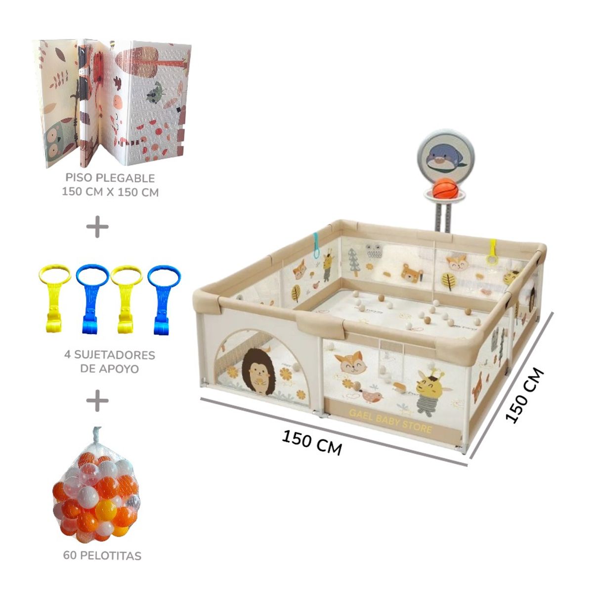 GENERICO - CORRAL INFANTIL 150CM x 150CM - PACK COMPLETO