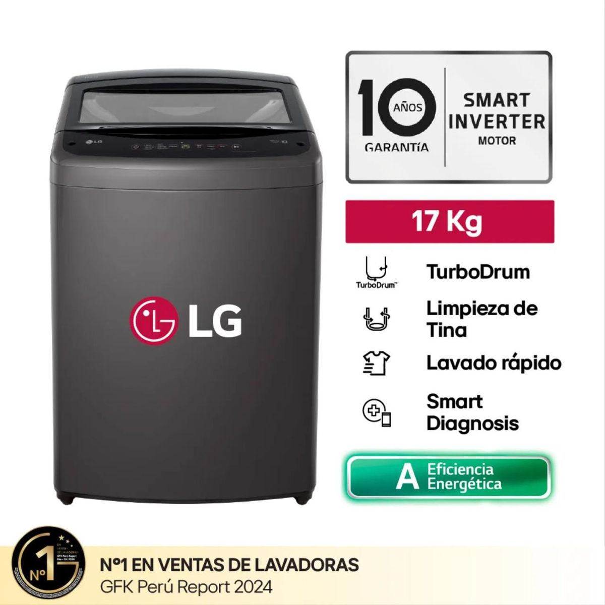 LG - Lavadora LG WT17BVTB 17KG Smart Inverter Carga Superior Negro Claro