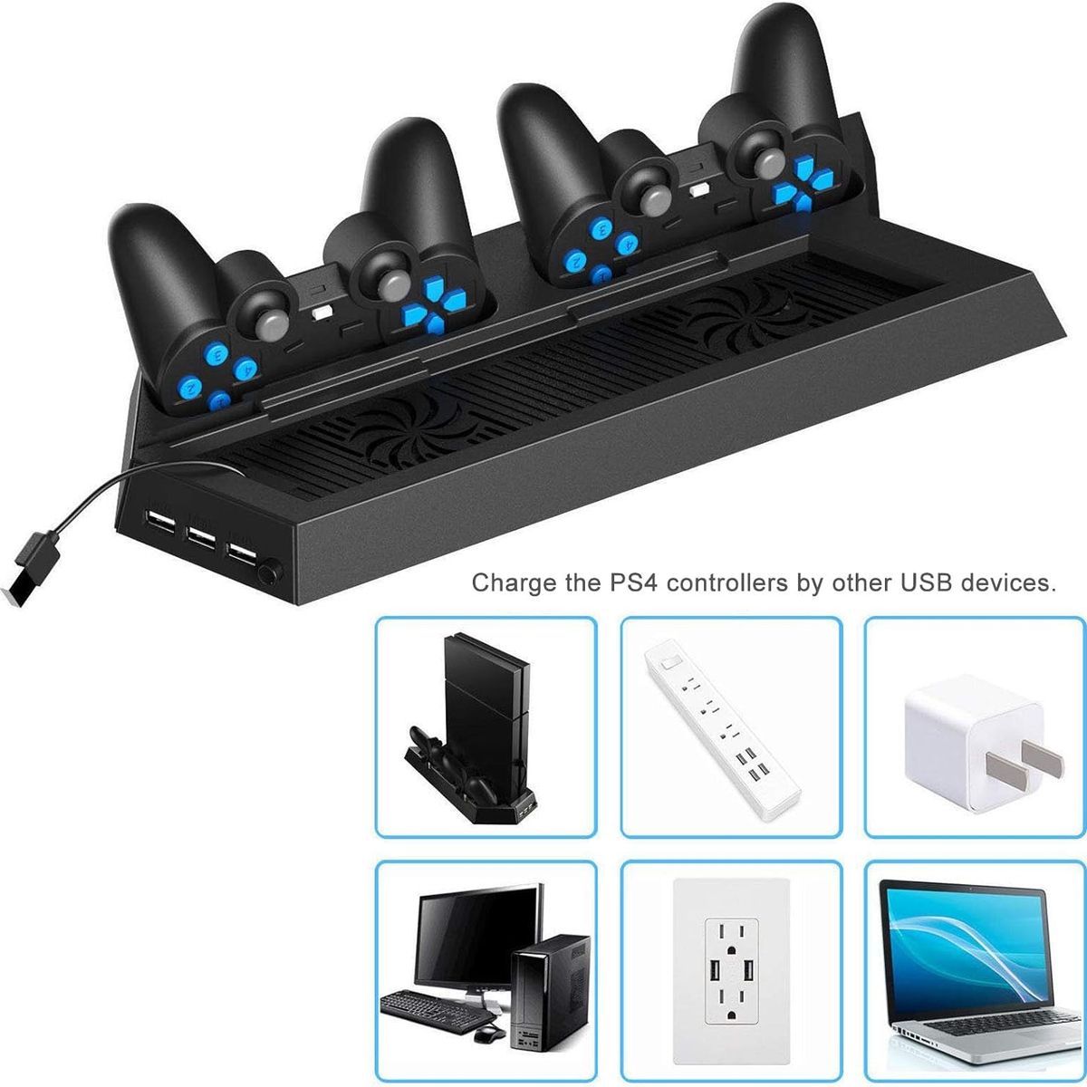 OEM - Soporte Con Ventilador Para PS4 Y Base De Carga Para Dos Mandos