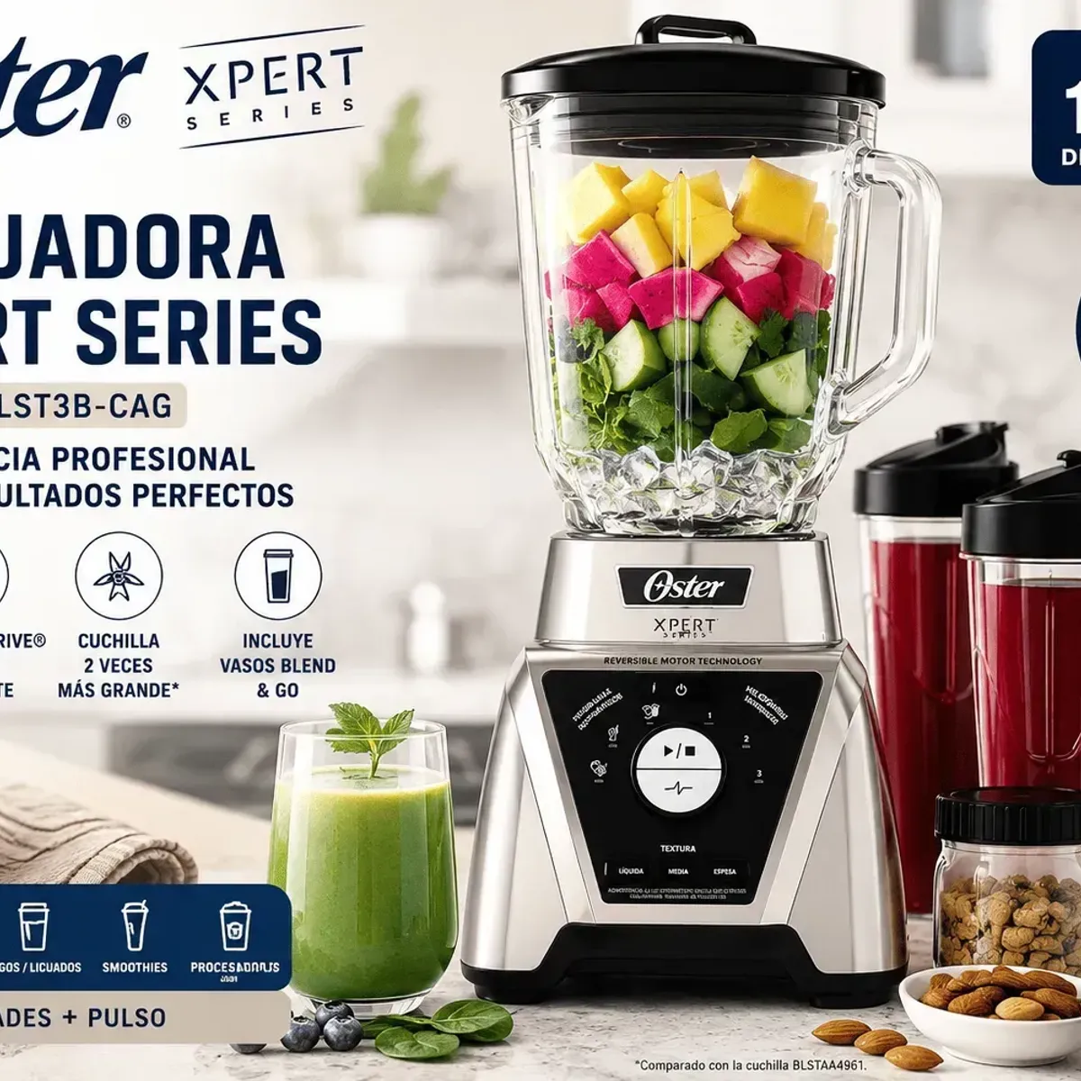 OSTER - Licuadora Oster Xpert Series BLST3B-CAG 1500W  Reversible con  Control de Textura + Vasos Blend N Go