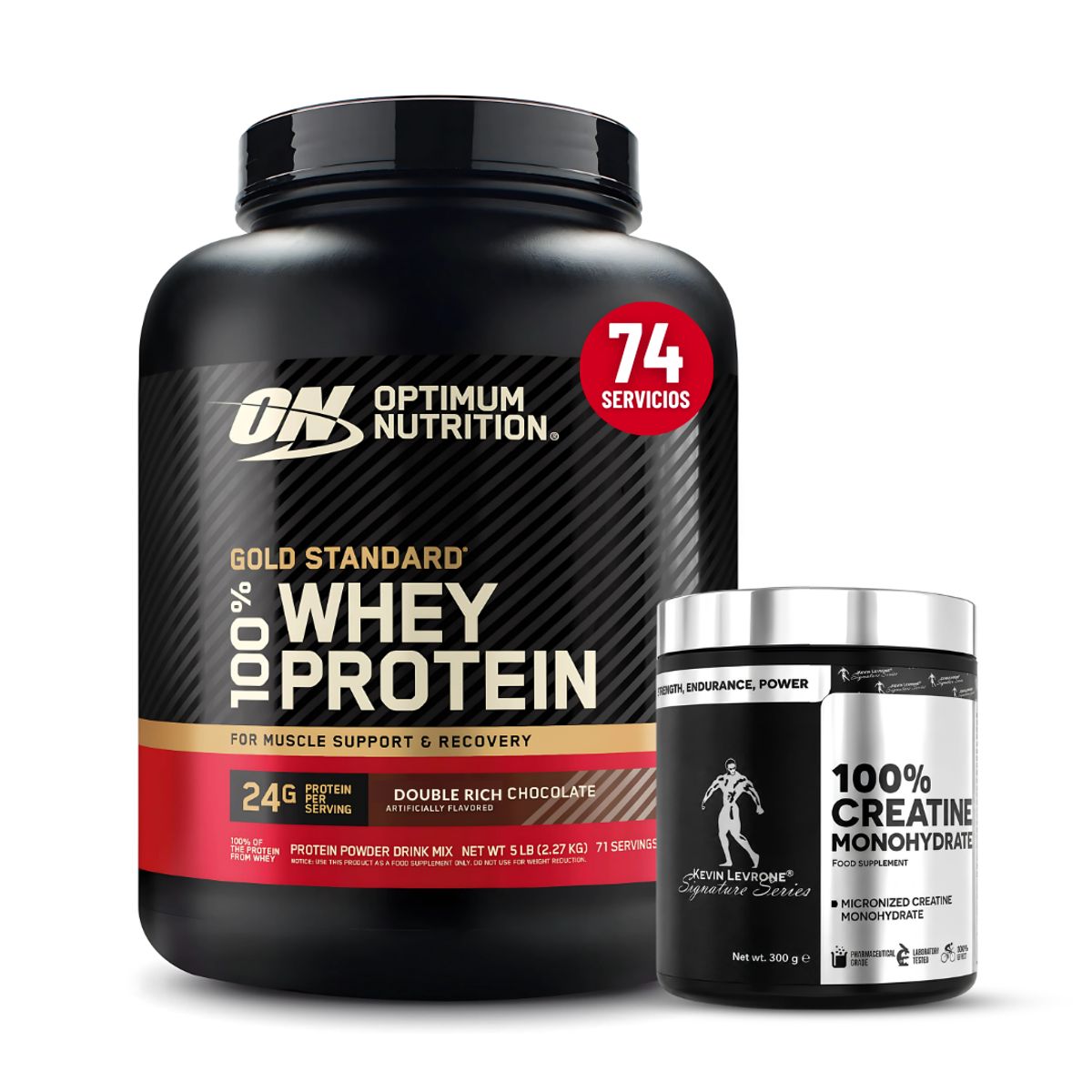 Optimum Nutrition - Gold Standard Whey 5 LB - Double Rich Chocolate + Creatina Kevin Levrone 300 G