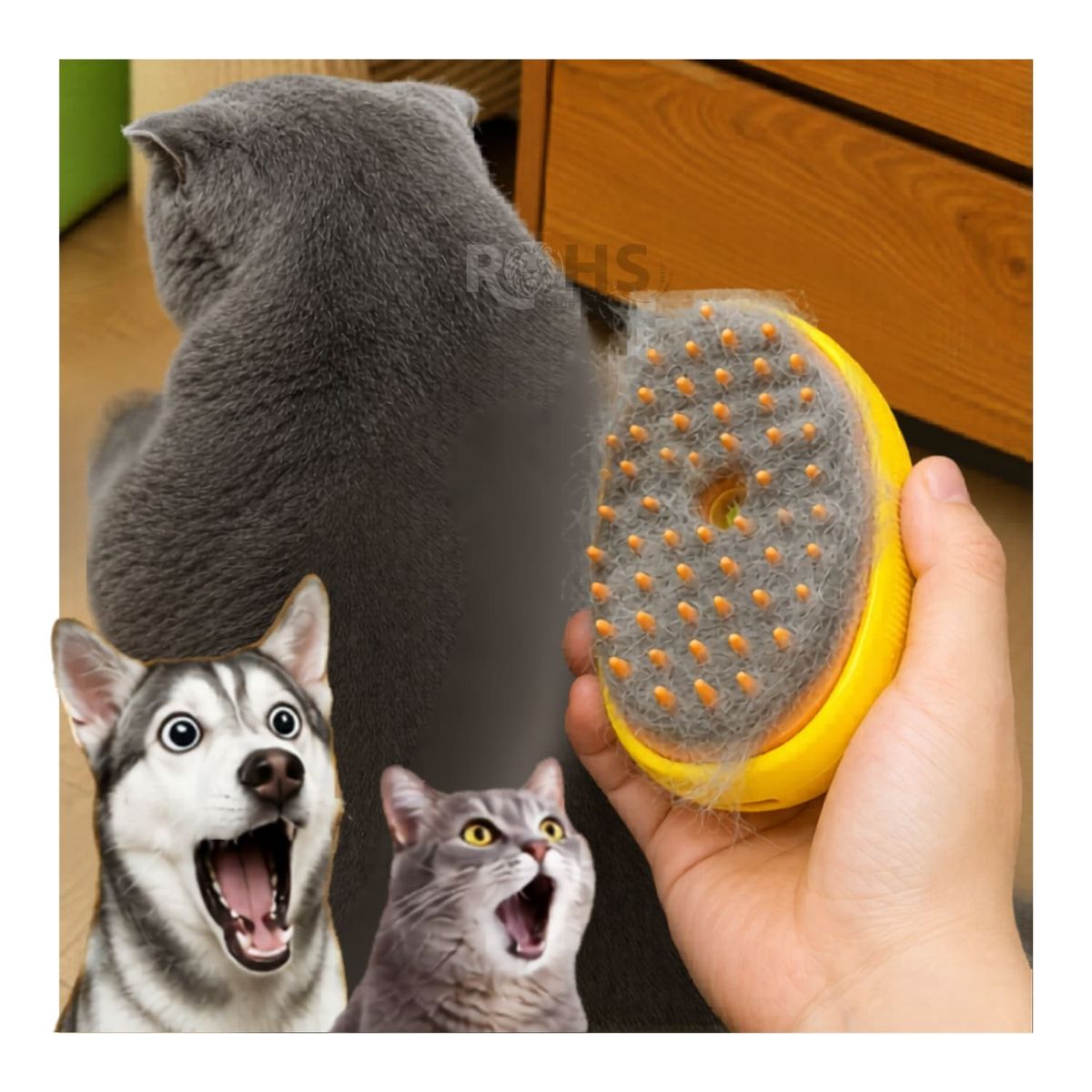 ROHS - Cepillo Removedor De Pelo Amarillo Con Vapor Para Perros Y Gatos Recargable