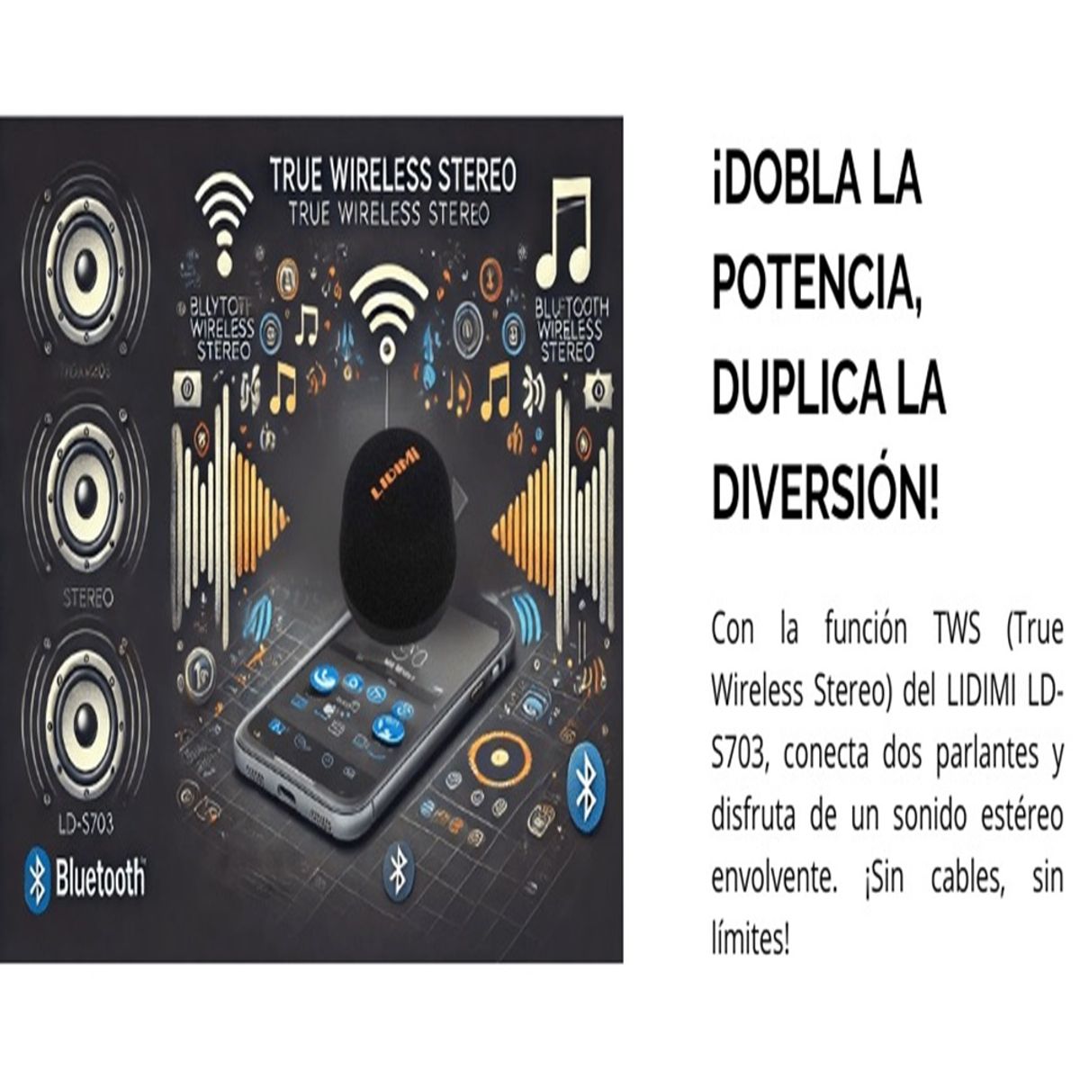LIDIMI - Mini Altavoz Portátil LIDIMI LD-S703 TWS Estéreo y Base Magnética
