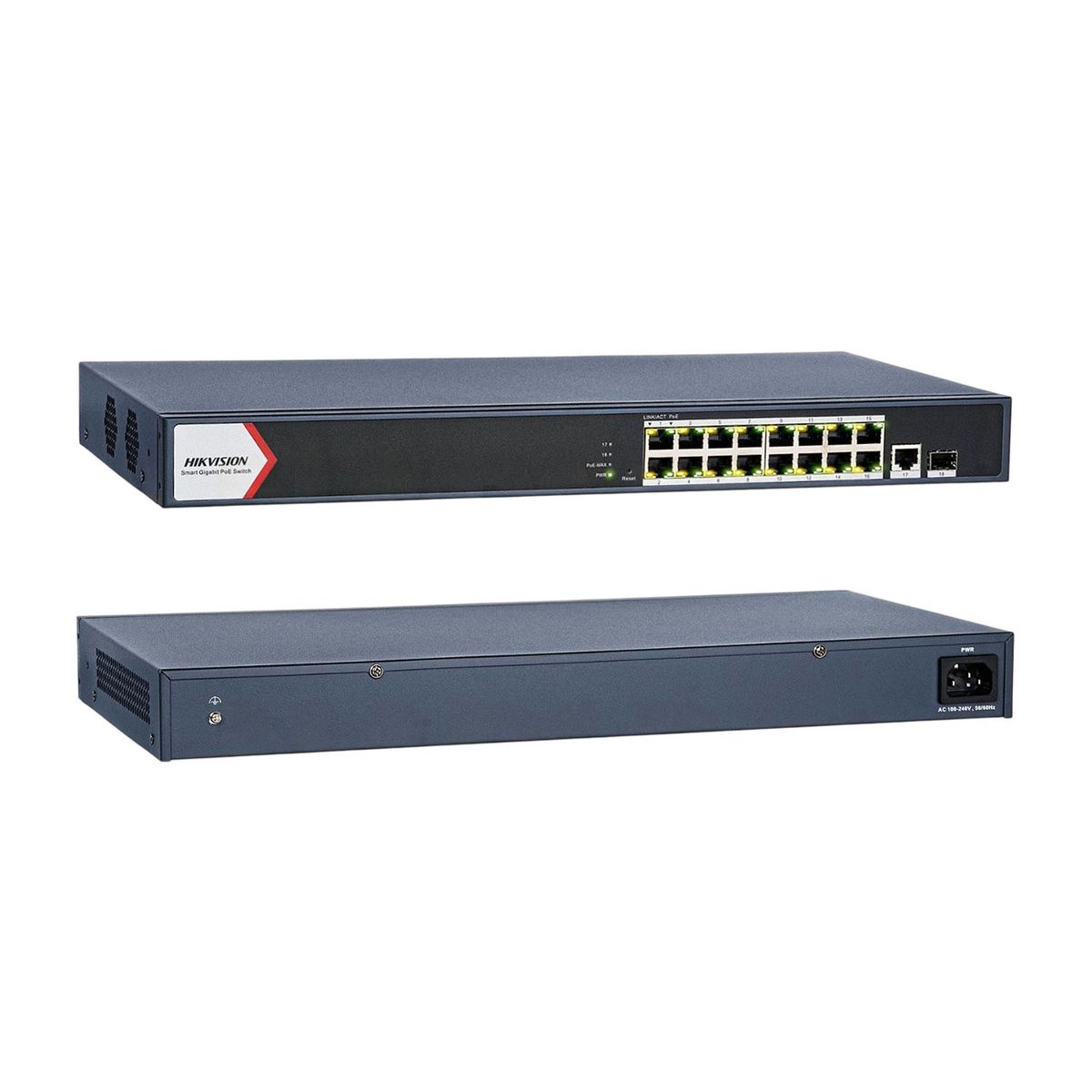 Hikvision - Switch PoE Hikvision DS-3E1518P-EI 16 puertos POE 1000Mps 1 puerto RJ45 1 puerto de fibra óptica