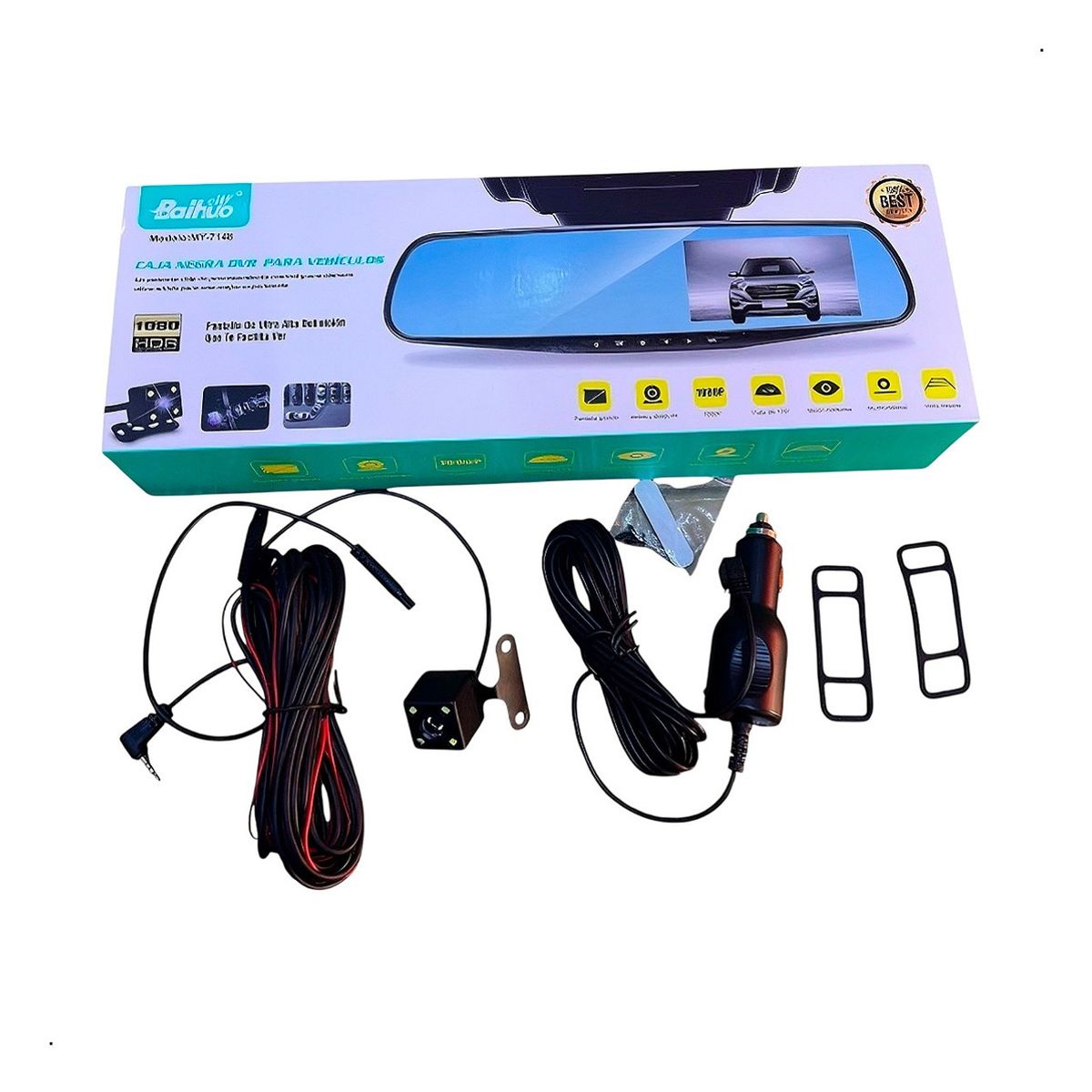 GENERICO - Espejo Retrovisor para Carro Cámara Frontal para Retroceso + Cargador