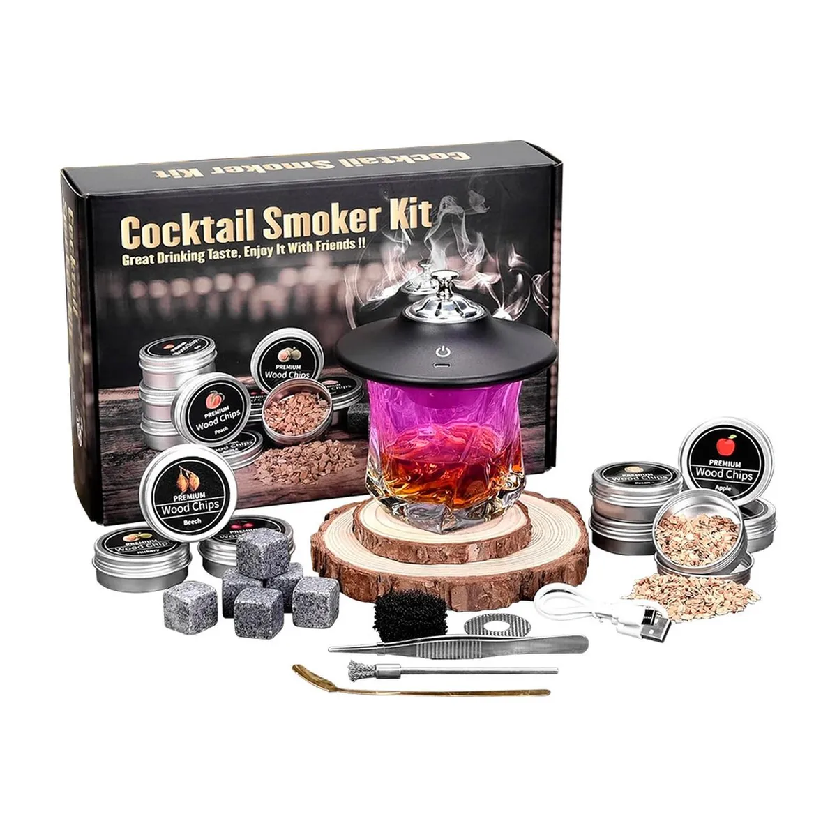 Kit Ahumador Eléctrico de Whisky con 8 Aromas de Virutas de Madera y Piedras de Granito, marca GENERICO - Foto Principal