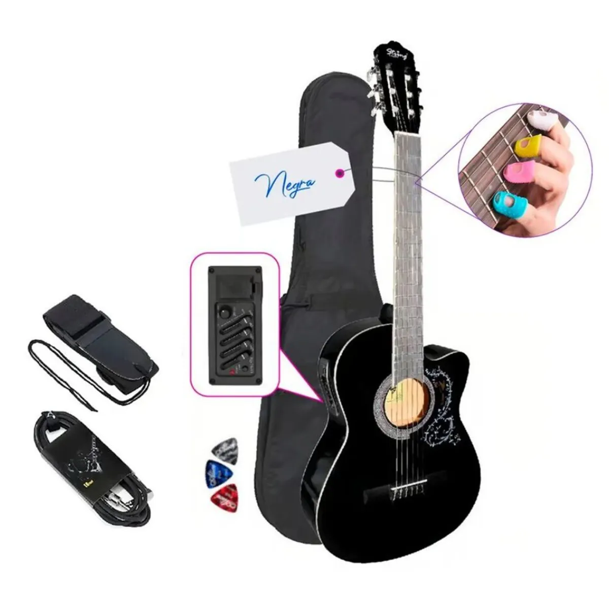 STRING GUITARS - GUITARRA ELECTROACUSTICA NYLON NEGRO