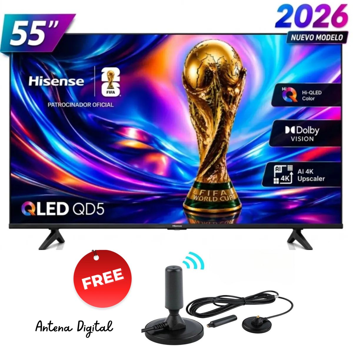Hisense - Televisor Hisense Smart TV 55 QLED 4K UHD 55QD5SV + Antena Digital Gratis