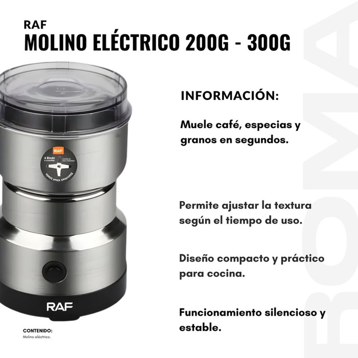 MOLINO ELÉCTRICO 200G - 300G RAF, marca GENERICO - Foto 2