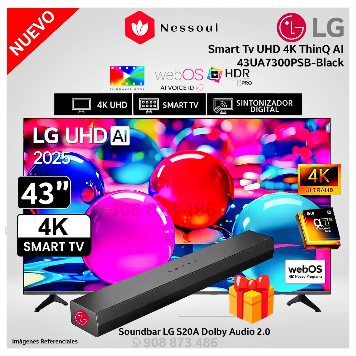 Televisor Lg 43 Pulg UltraHD 4K AI ThinQ 43UA7300PSB Modelo Nuevo + Soundbar LG S20A, marca LG - Foto Principal