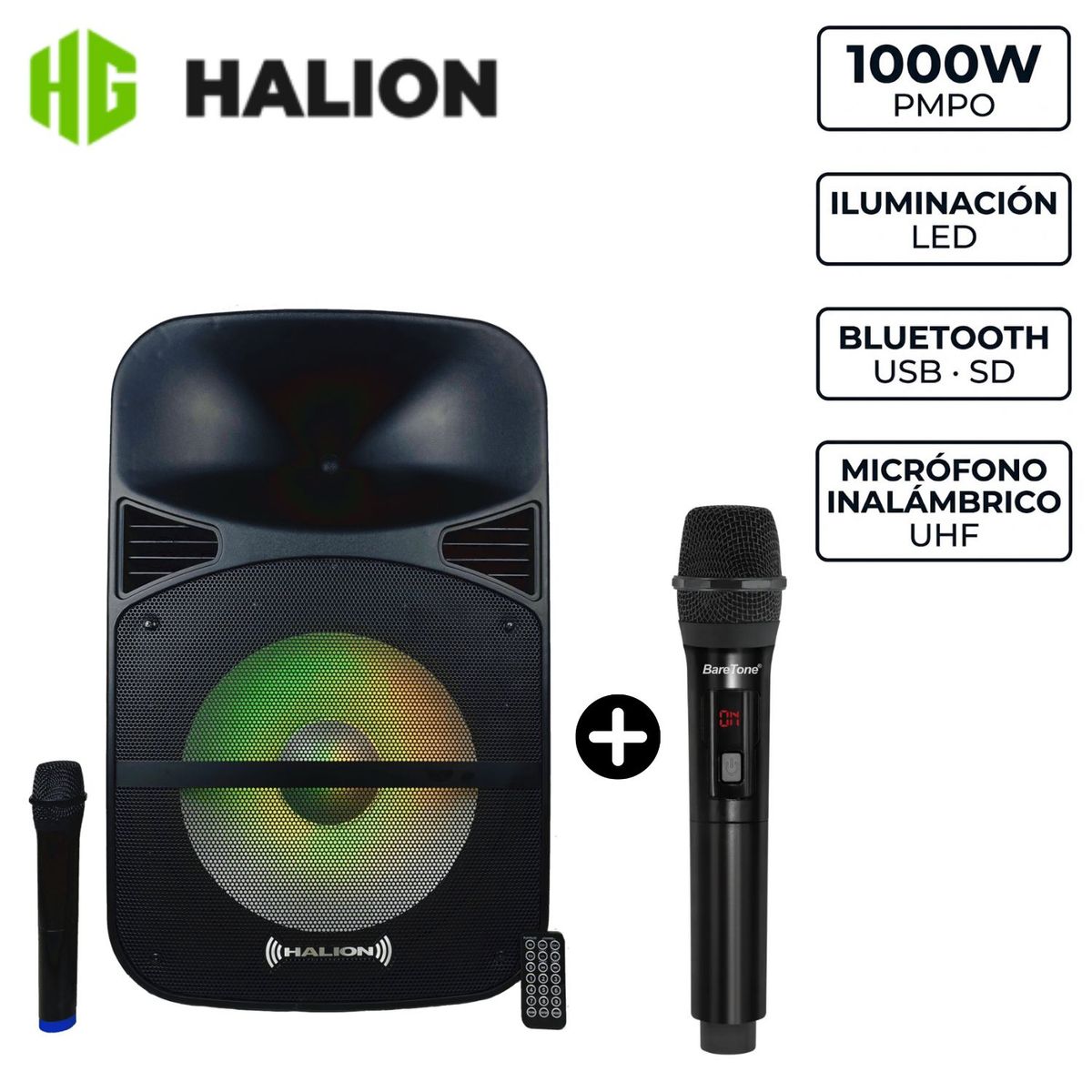 HALION - Promo Parlante Portátil Halion PHA 15MDB USB BT 02 MICRÓFONOS