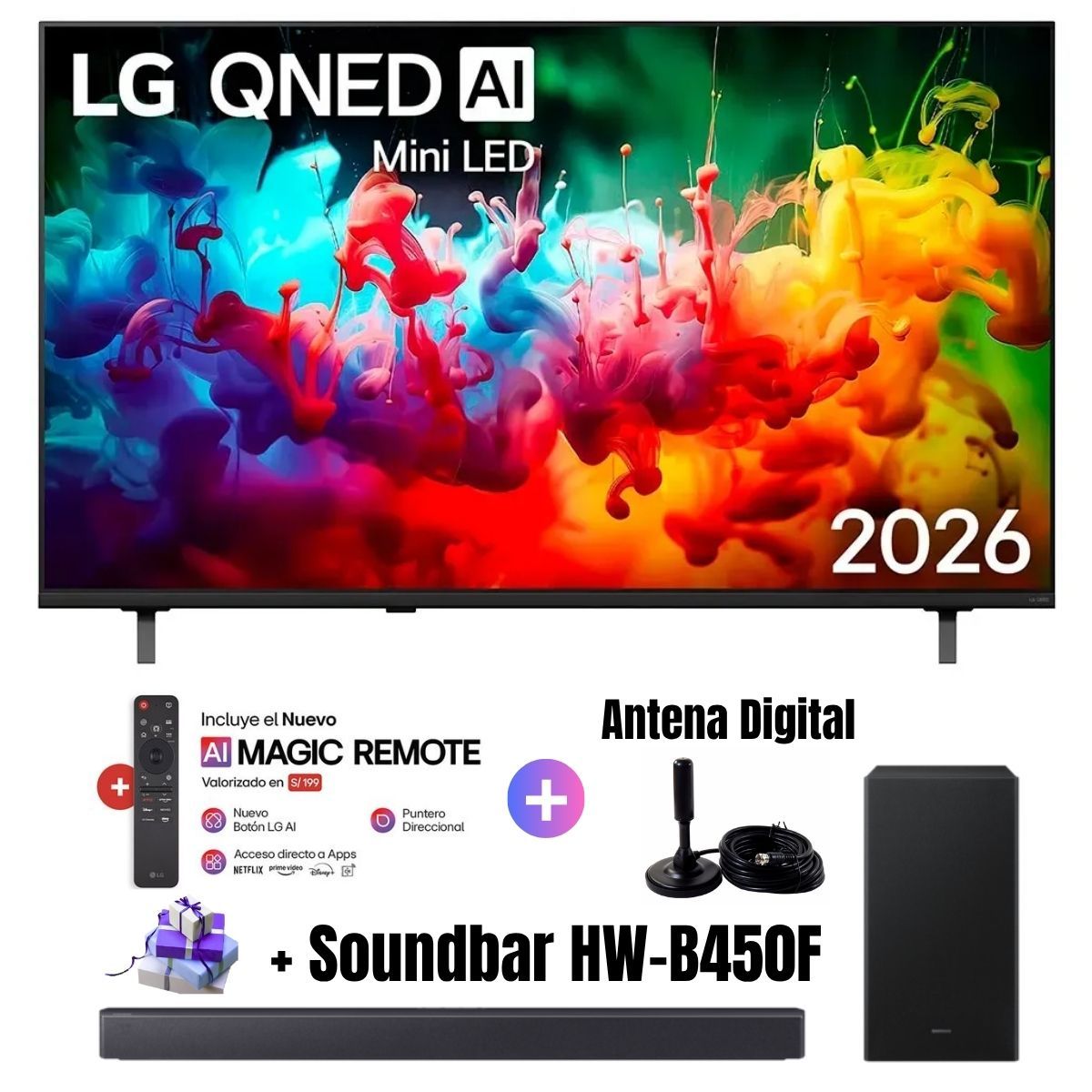 LG - Televisor Smart TV LG 65'' QNED UHD 4K 65QNED65BSA 2026 + Ant + Magic + Soundbar HW-B450F