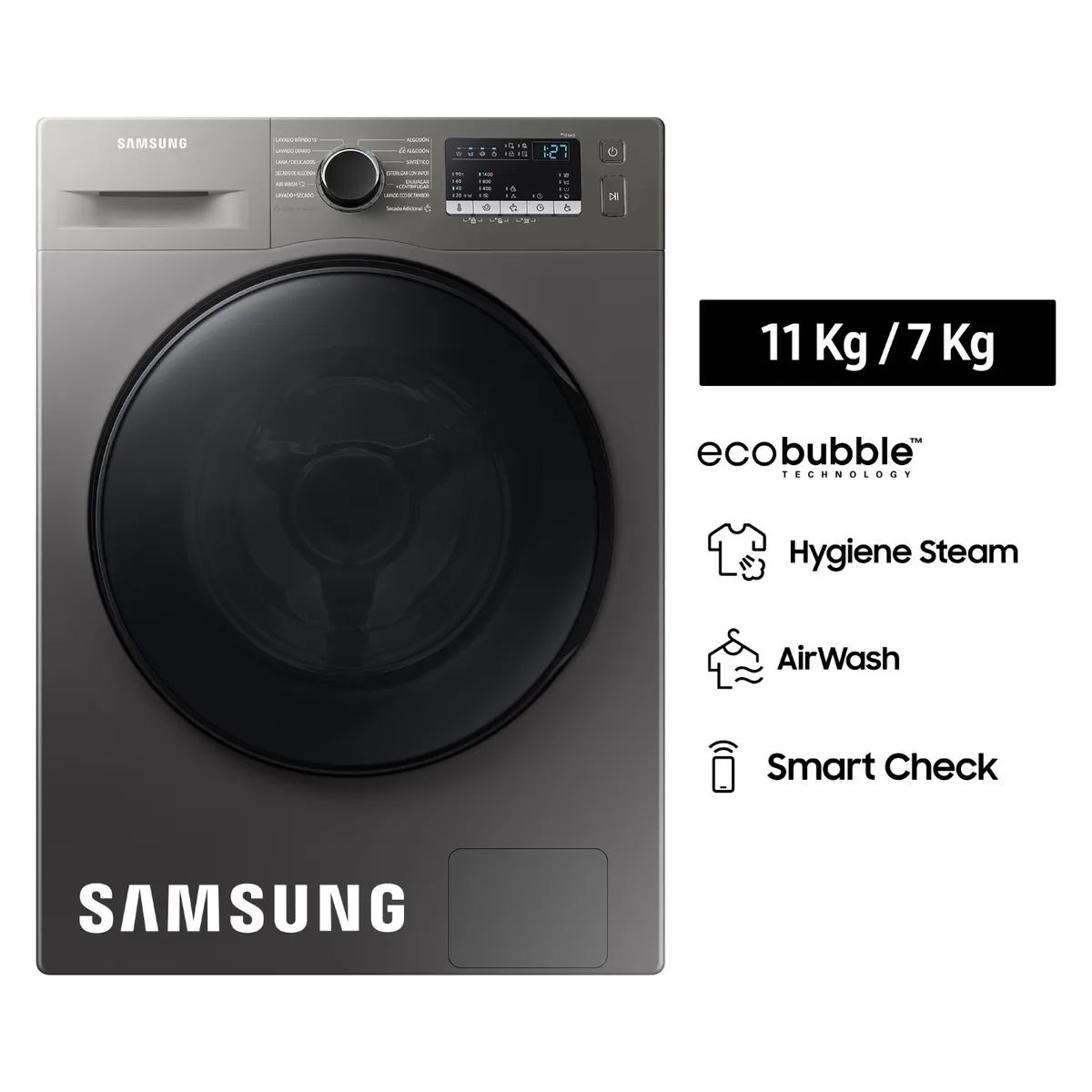 SAMSUNG - Lavaseca SAMSUNG Carga Frontal 11 Kg/7 Kg WD11T4046BXPE Inox