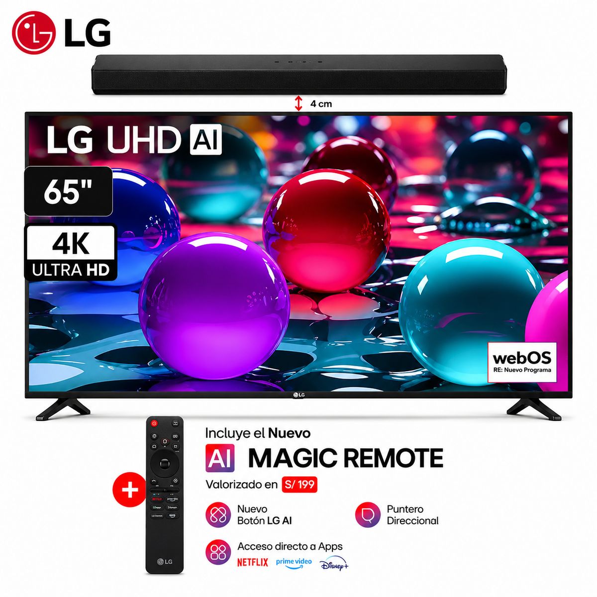 LG - Televisor Smart TV LG Led Uhd 65" 4K AI 65UA7300 2025 + Control Magic +soundbar