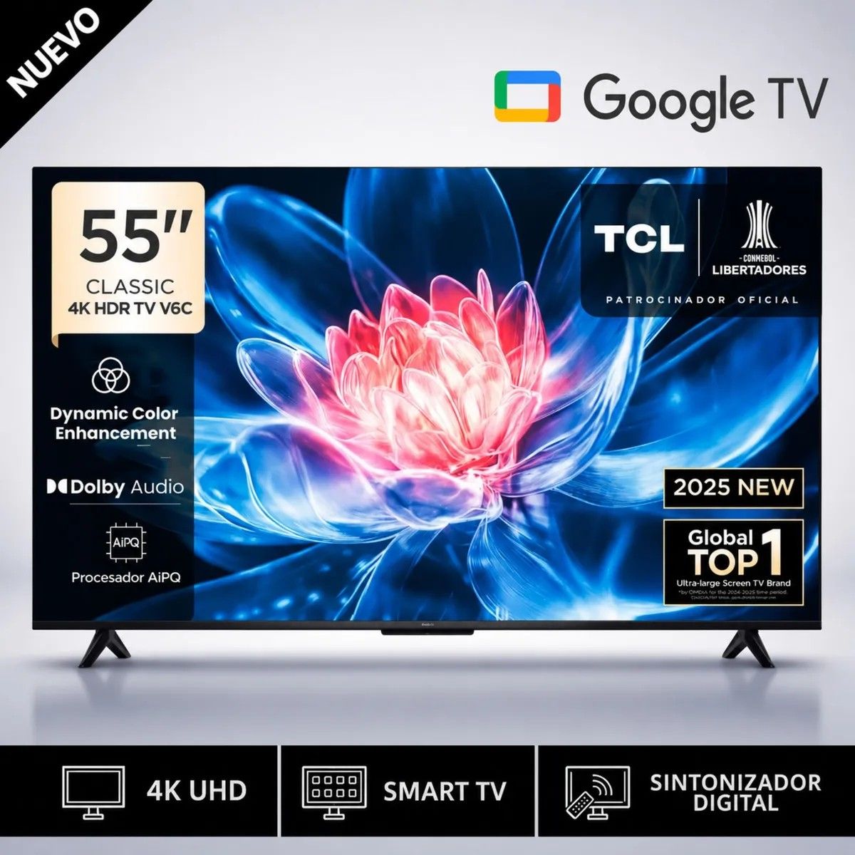 Televisor TCL 55 Pulgadas 4K HDR Google TV Smart TV 55V6C + SOUNDBAR TCL BLUETOOTH 2.0 S45H NEGRO, marca TCL - Foto 2