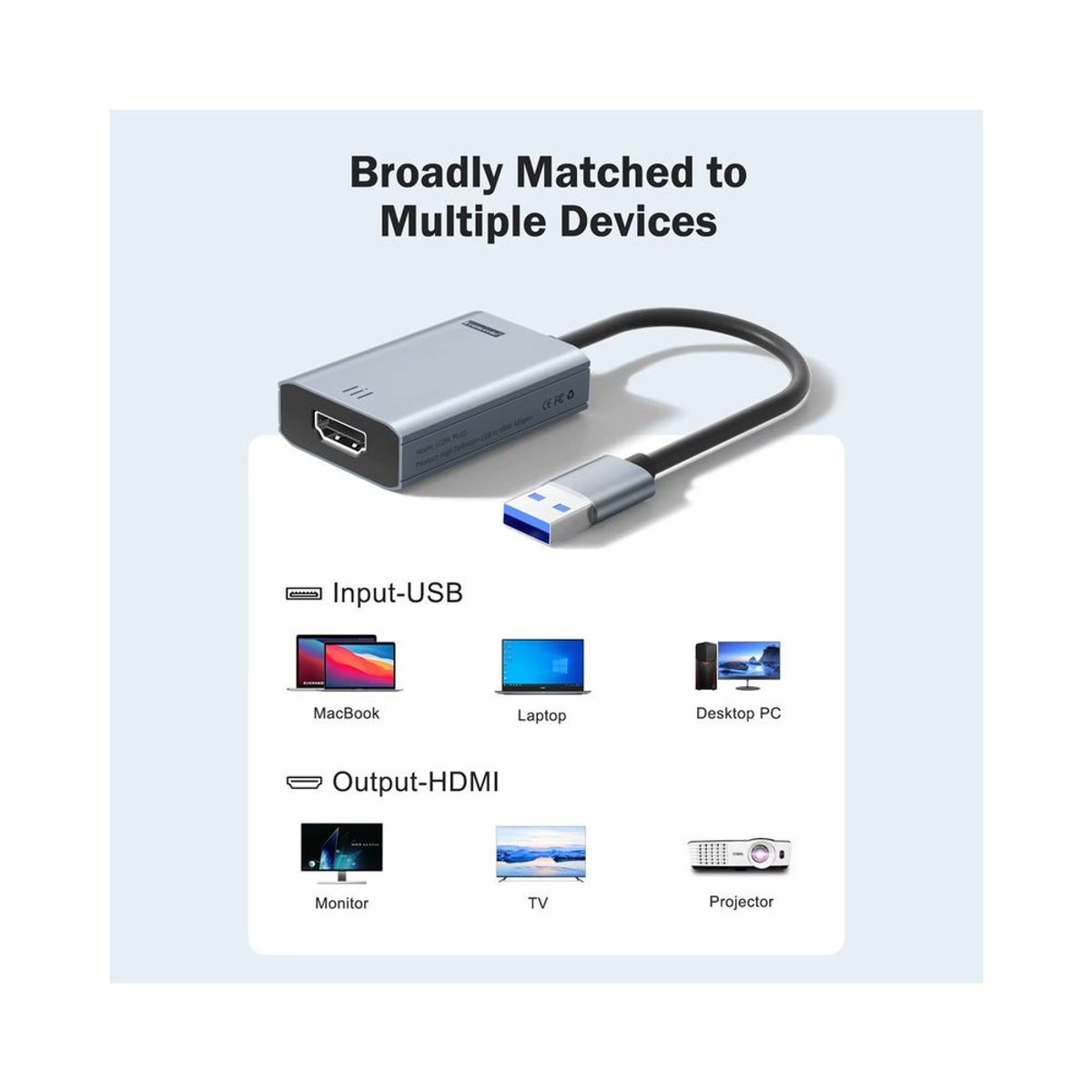 GENERICO - ADAPTADOR DE VIDEO LEMORELE USB A HDMI WINDOWS MAC EXTENDED MODE MIRROR MODE ADAPTADOR USB 3.0 A HDMI