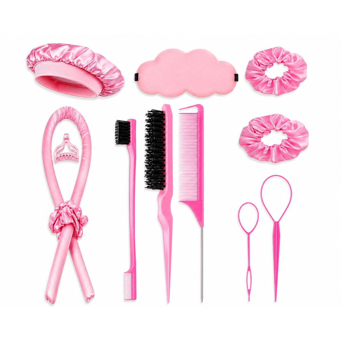 GENERICO - SET DE GORRO SATIN + ONDULADOR ROSADO TOP PREMIUM MUJER