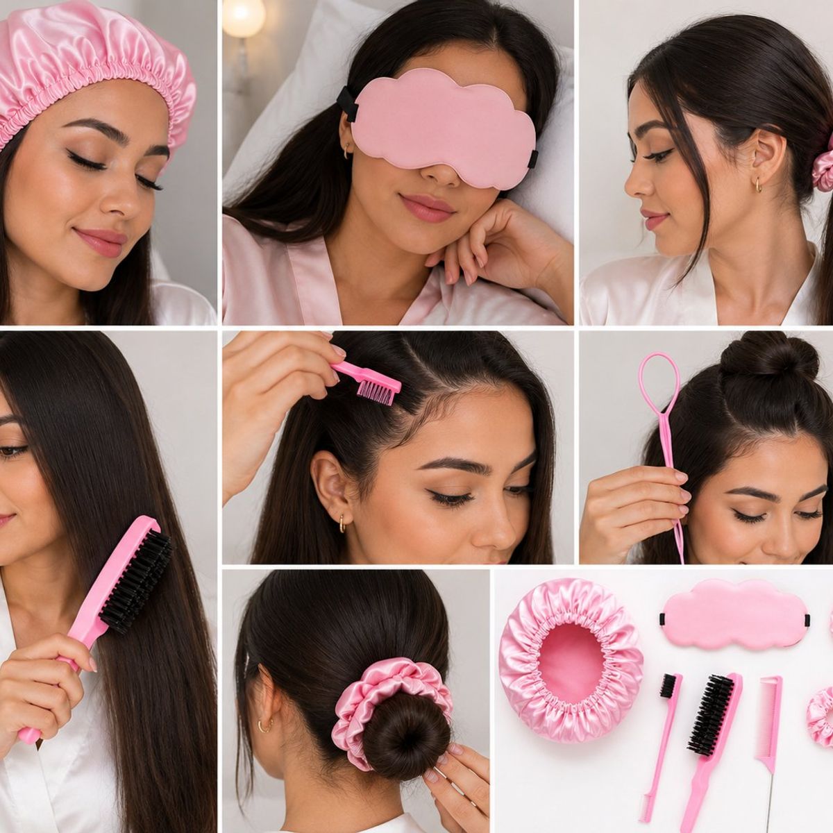 GENERICO - SET DE GORRO SATIN + ONDULADOR ROSADO TOP PREMIUM MUJER
