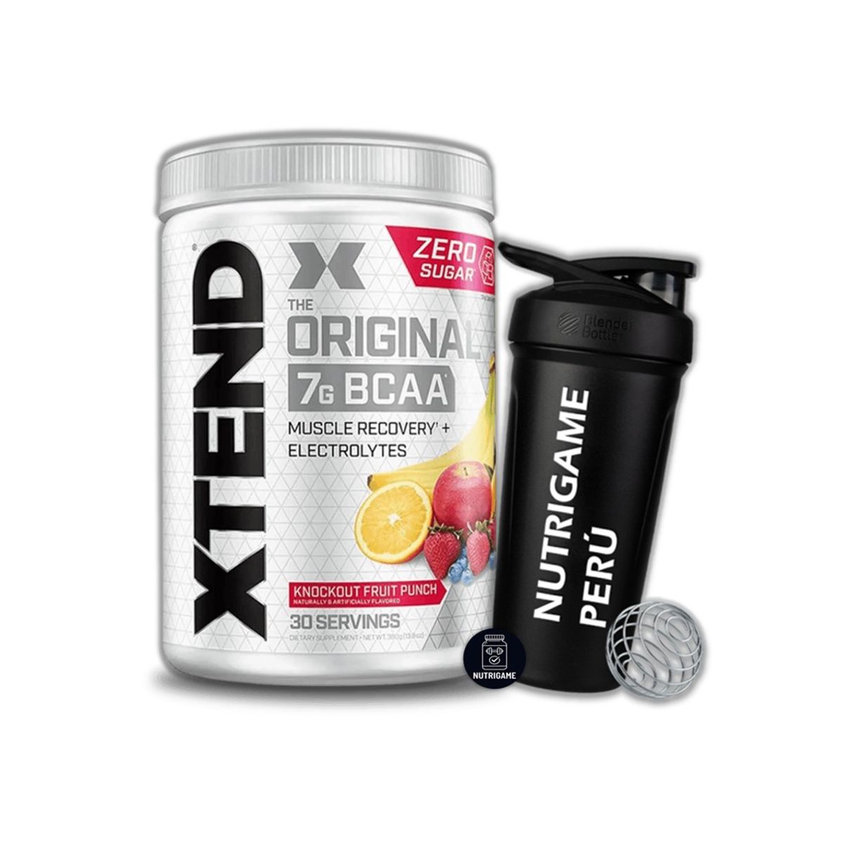 XTEND - XTEND BCAA 30 Servicios Aminoácidos + Electrolitos Sabor FRUIT PUNCH KNOCKOUT+SHAKER