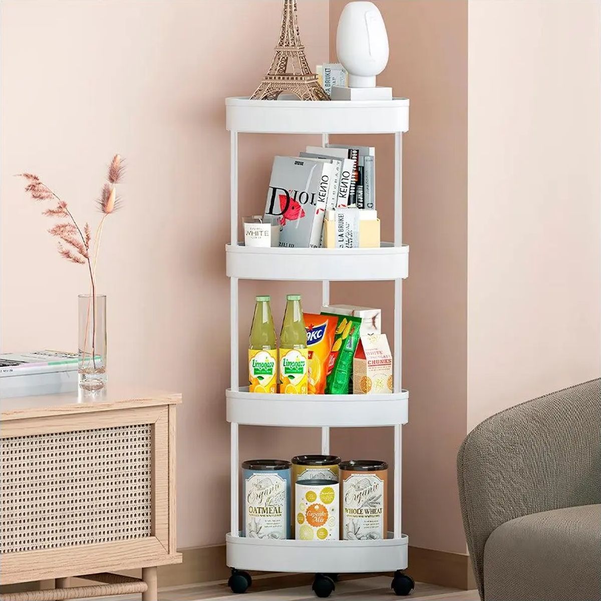 Carrito organizador esquinero 4 niveles de plastico Blanco, marca GENERICO - Foto Principal